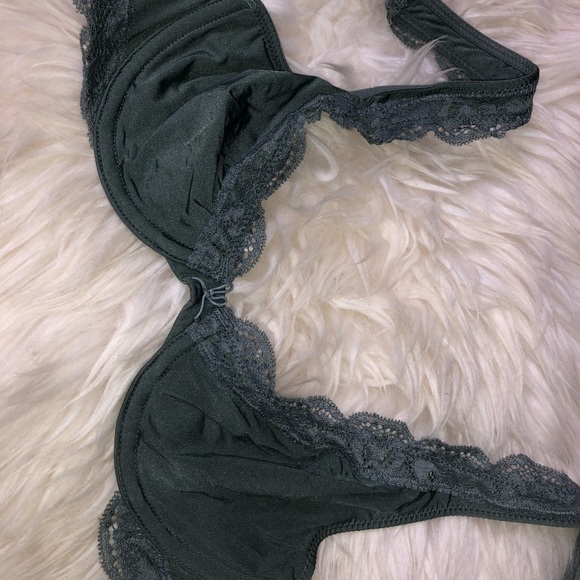 Olive green satin feel underwire bra - Picture 2 of 3